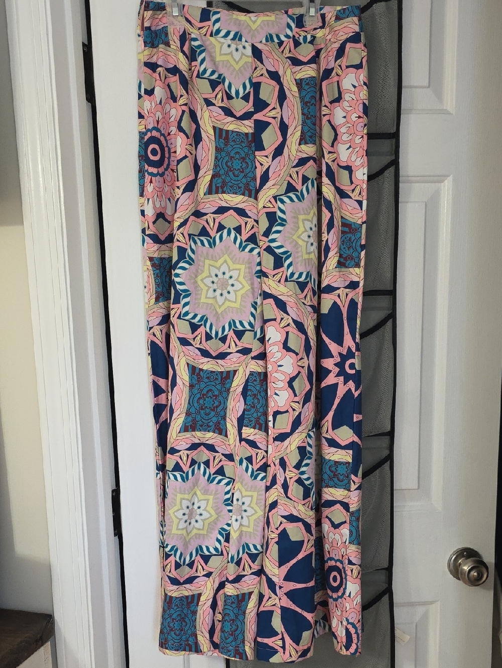 SHEIN Navy Pink Teal Geometric Wide-Leg Pants